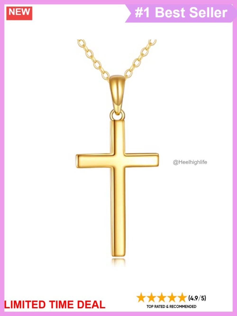 14K Yellow Gold Cross Pendant Necklace Women 16 Inch Religious Jewelry Gift